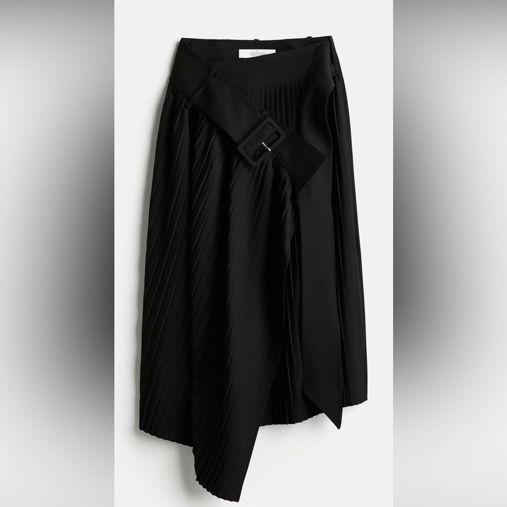 Rokh H&M asymmetrical black wool pleated skirt